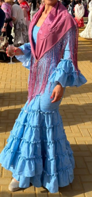Traje Flamenca Celeste Lunares Azules