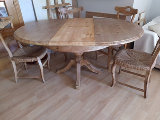 Mesa madera natural maciza de 120 mas 4 Sillas