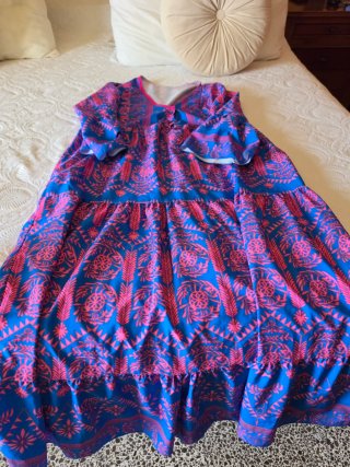 Vestido largo estampado azul y rosa