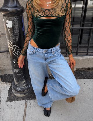 Body Zara Terciopelo Manga Larga Transparente