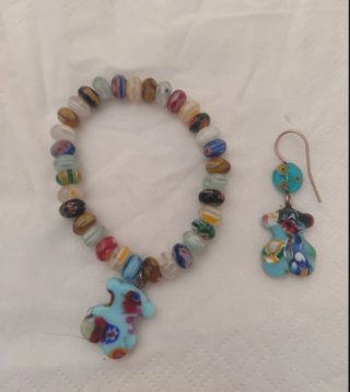 Conjunto Vintage Pulsera y Pendiente Oso