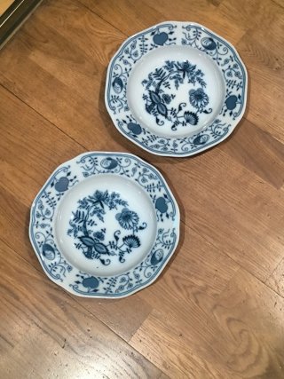 Juego de 2 Platos Cerámica Azul y Blanco