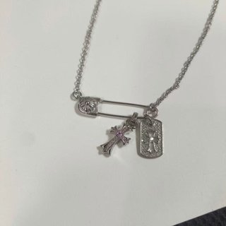 Collar Chrome Hearts Safety Pin doble cruz - Plata