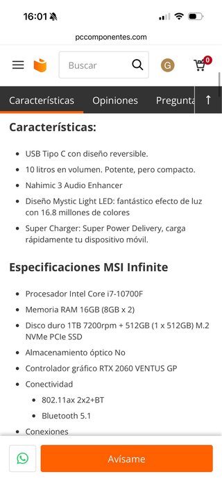 PC Sobremesa MSI Negro con Luces Azules