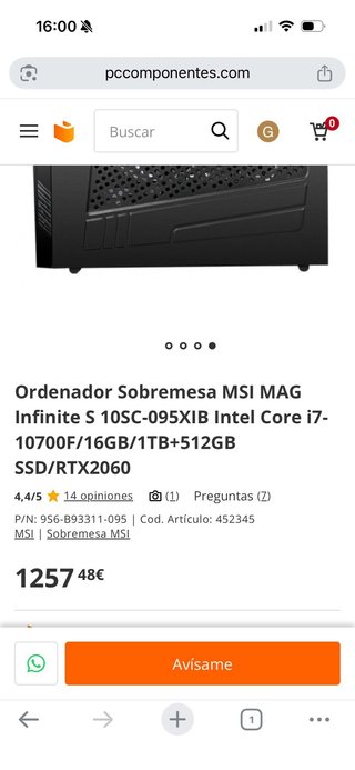 PC Sobremesa MSI Negro con Luces Azules