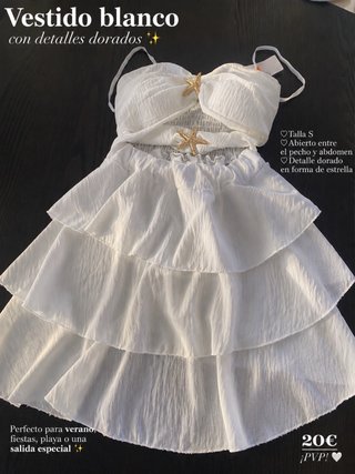 Vestido blanco Talla S detalles dorados (domicilio