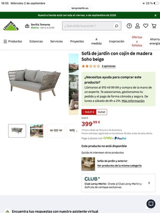 Conjunto sofá y sillas exterior madera