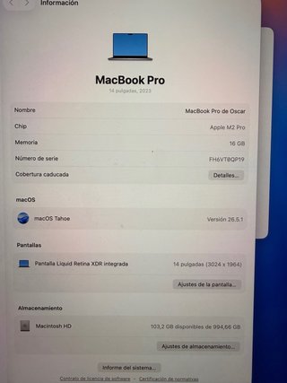 MacBook Pro 14” M2 Pro 16GB 1TB SSD