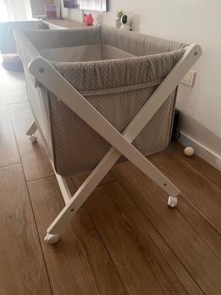 Minicuna bebé gris/beige con estampado