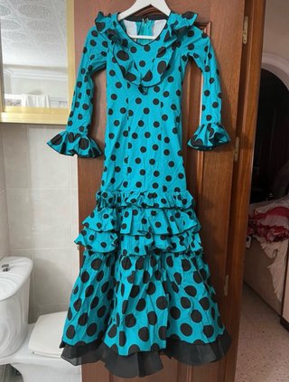 Traje Flamenca Azul con Lunares Negros