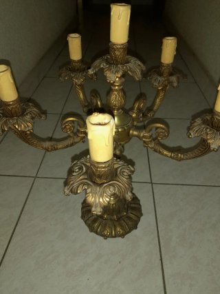 2 Lámparas Bronce Antiguas Estilo Candelabro