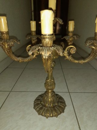 2 Lámparas Bronce Antiguas Estilo Candelabro