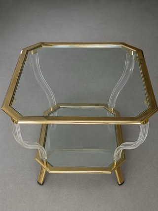 Mesa auxiliar octogonal cristal y metal dorado