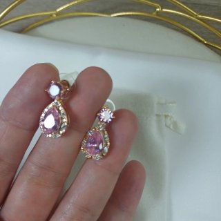 Pendientes Cristal Rosa y Circonitas Chapado Oro