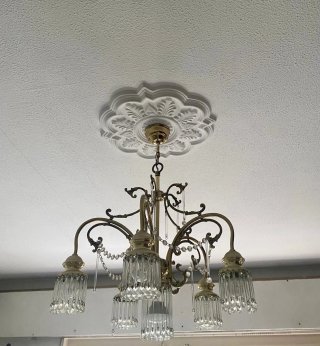 Lámpara araña vintage 6 luces cristal dorado