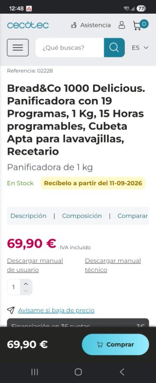 Panificadora Cecotec Bread&Co100