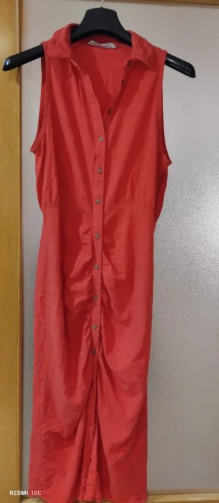 Vestido Zara Rojo Botones Ruched