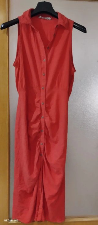 Vestido Zara Rojo Botones Ruched