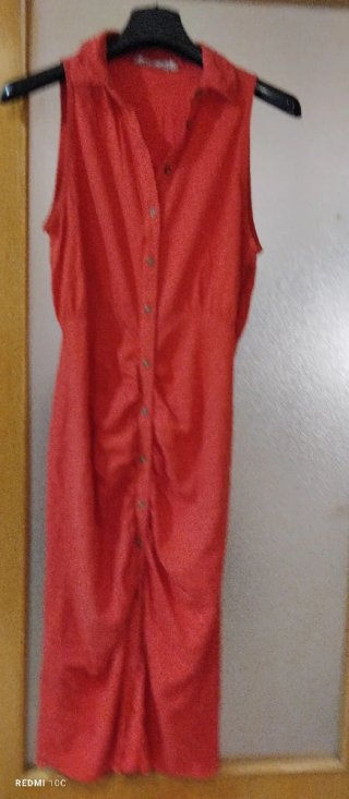 Vestido Zara Rojo Botones Ruched