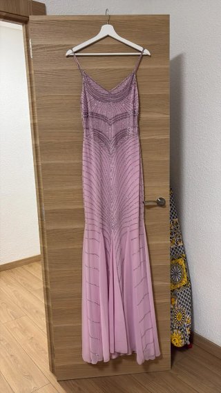 Vestido fiesta rosa pedrería talla S
