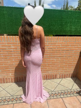 Vestido fiesta rosa pedrería talla S