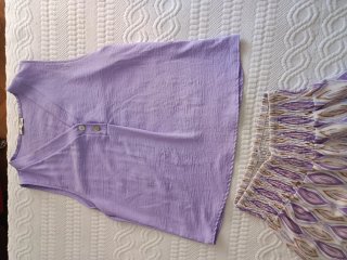 Conjunto pantalón y top lino morado.Rebajas