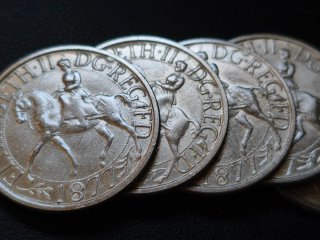 Monedas 25 peniques Isabel II 1977 Réplicas