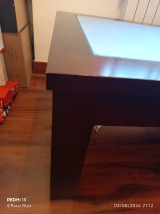 Mesa de centro elevable madera maciza y cristal