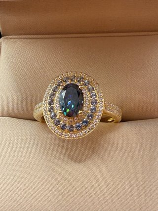 Anello Halo Ovale Moissanite Blu Oro