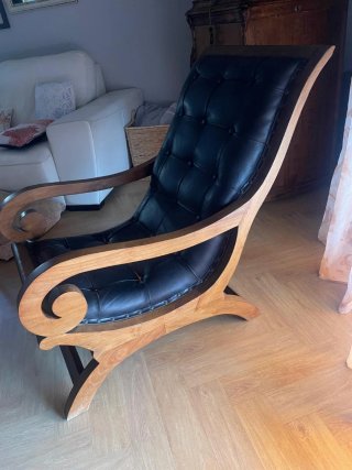 Butaca chaise longue cuero y madera
