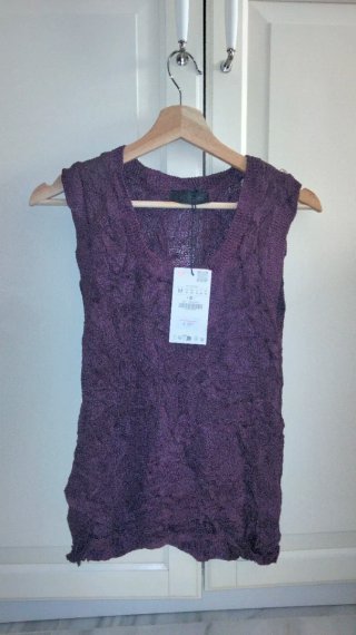 Top Zara Punto Efecto Arrugado Morado