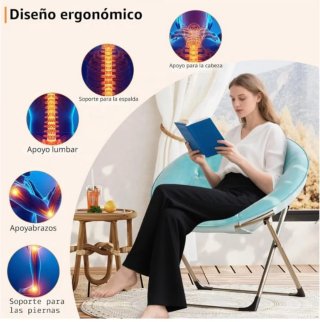 Sillón redondo azul tela y metal