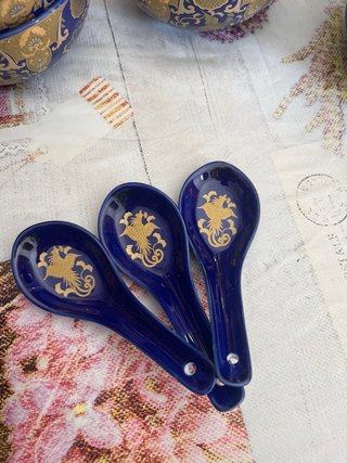 Vajilla Cuencos y Platos Cerámica Azul Dorado