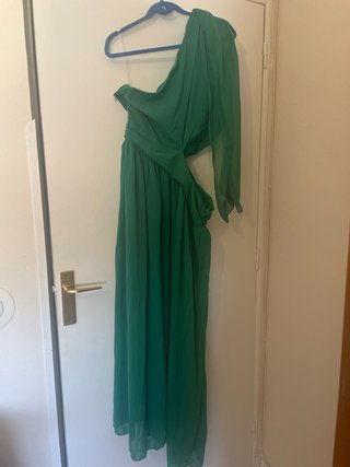 Vestido largo verde plisado talla L