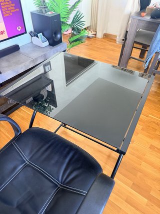 Mesa Ordenador y Silla Regulable Negra polipiel