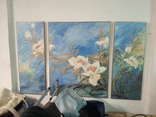 Tríptico Flores Lienzo Azul
