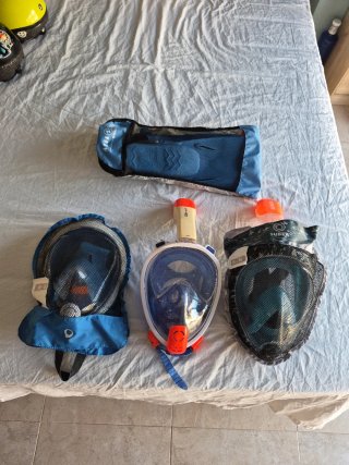 Máscara de buceo integral M-S y aleta de tiburón,