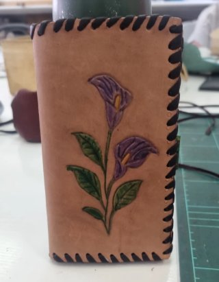 Cartera/monedero de cuero con flores