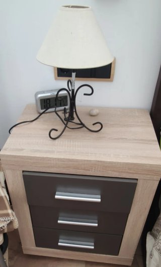 Lámpara Mesita Noche Madera y Metal