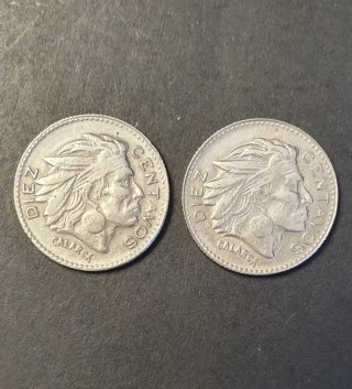 COLOMBIA 2 MONEDAS 10 CENTAVOS, INDIO CALARCÁ