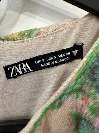 Vestido Zara de lino / floral drapeado mini