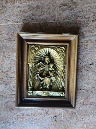 Cuadro Virgen Metal y Madera Antiguo