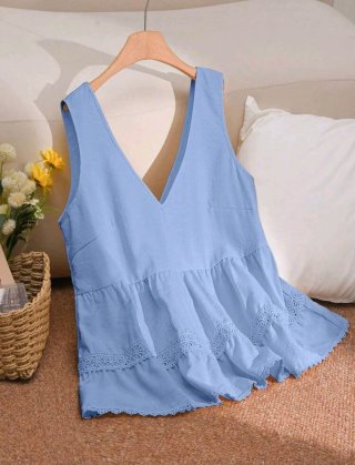 Blusa sin mangas con encaje Talla grande