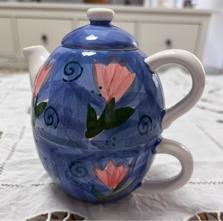 Tetera y Taza Decorada Flores
