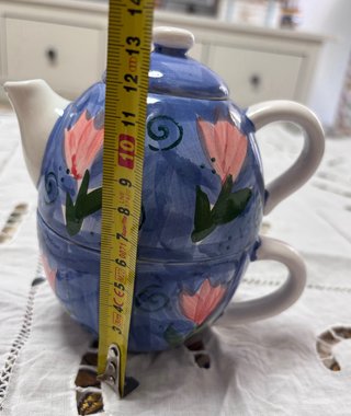 Tetera y Taza Decorada Flores