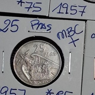 Lote 5 monedas 25 pesetas 1957