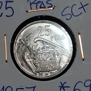 Lote 5 monedas 25 pesetas 1957
