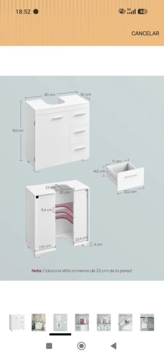 Mueble de baño blanco para lavabo antiguo .NUEVO.