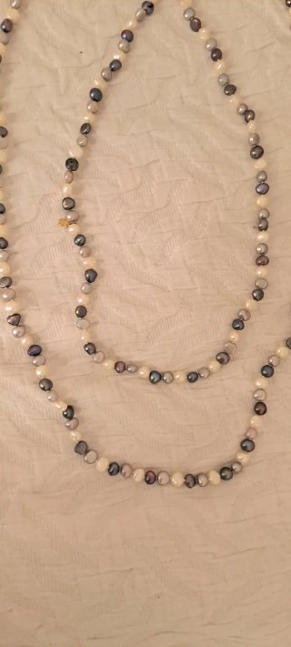 Collar Perlas TOUS Gris y blanco y Oso Dorado