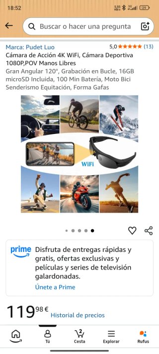 Gafas con cámara 4K WiFi, A ESTRENAR